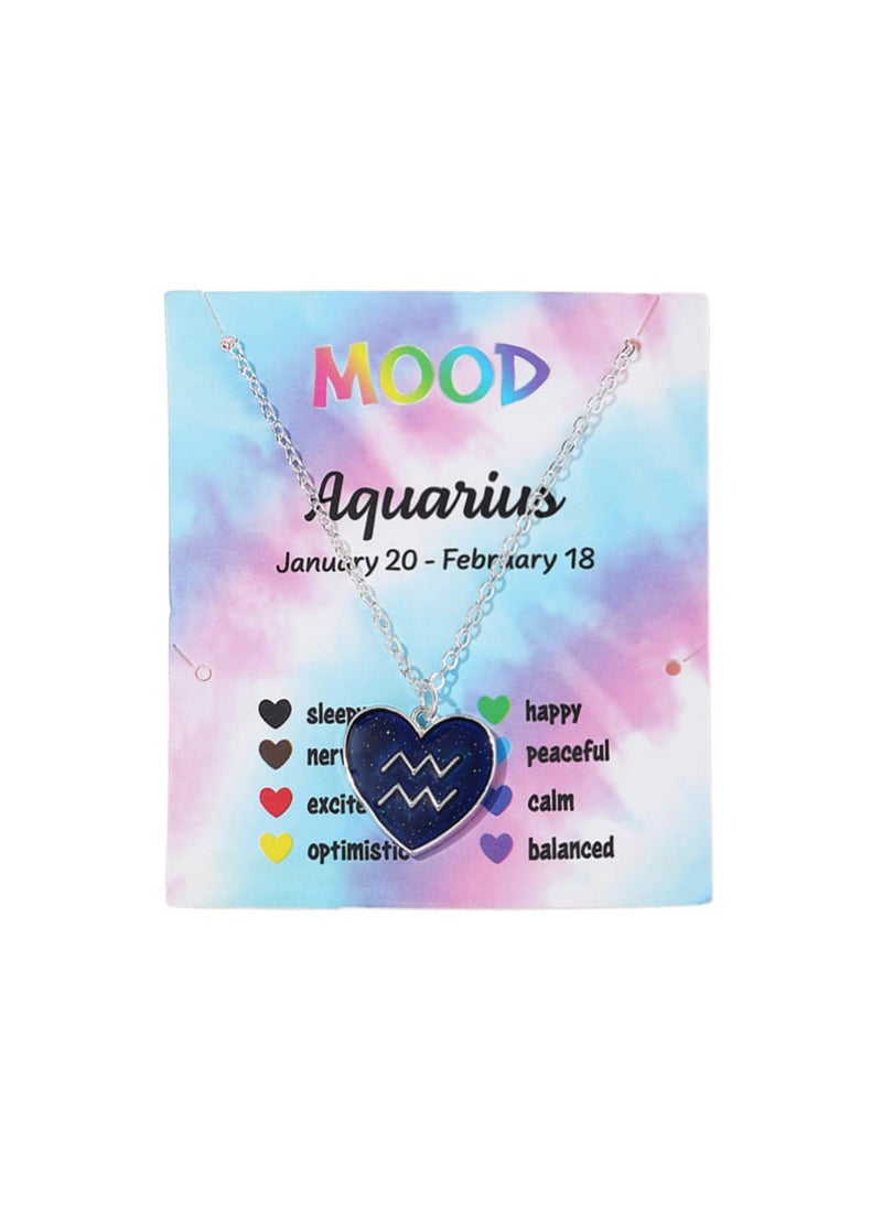 COLORFUL BLING Temperature Sensing Color Changing Pendant 12 Constellation Zodiac Necklace Astrology Horoscope with Message Card for Women Birthday Gifts-Aquarius  - Image 1