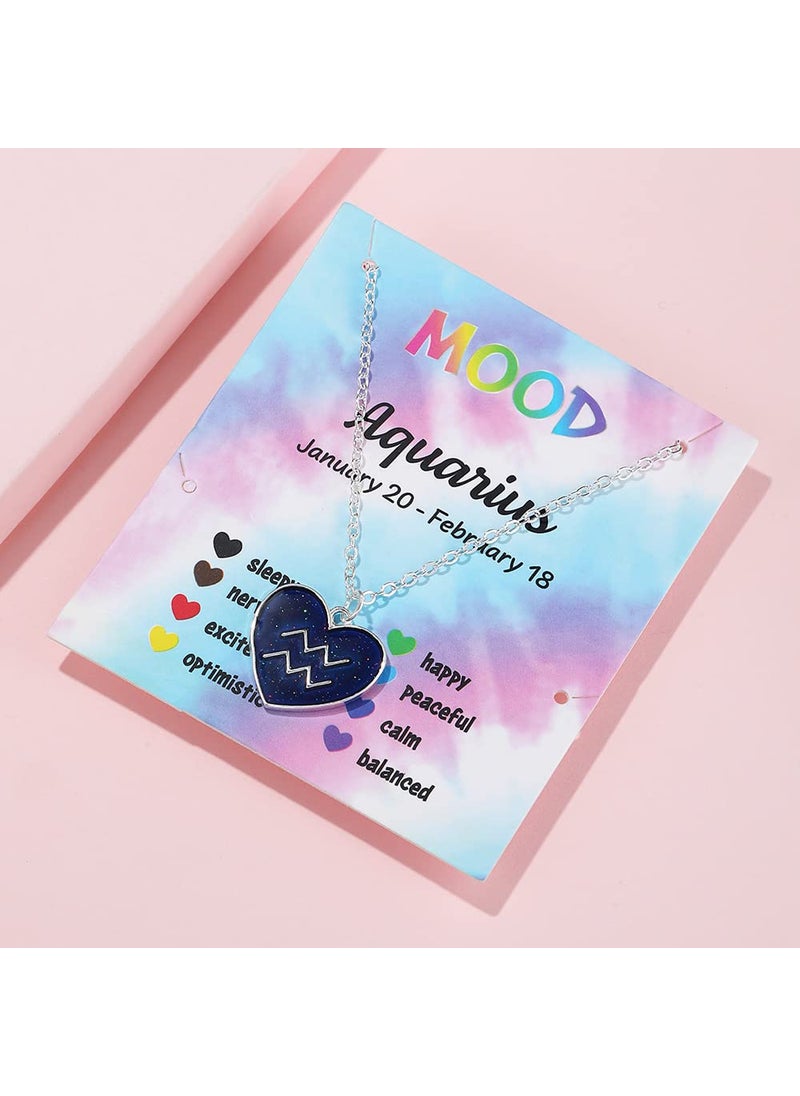 COLORFUL BLING Temperature Sensing Color Changing Pendant 12 Constellation Zodiac Necklace Astrology Horoscope with Message Card for Women Birthday Gifts-Aquarius  - Image 2