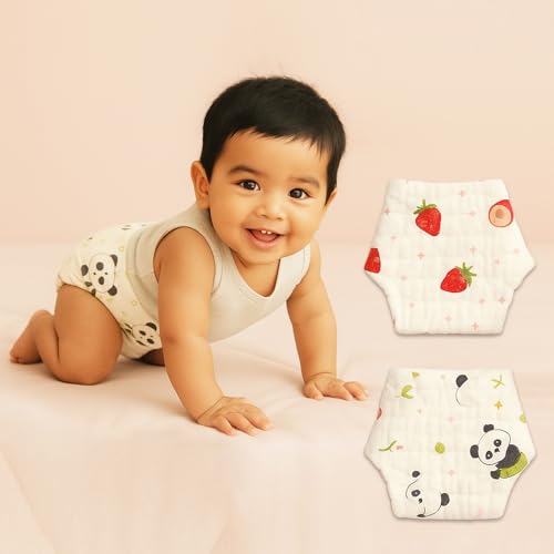Koochie-Koo Pack of 2 Muslin Langot Diaper for Newborn Baby 500 GSM Reusable & Washable Nappy Pants Soft Cotton Diapers for 8-12 Months Boys Girls Breathable Potty Training Pants Rash-Free Large Size - Image 1