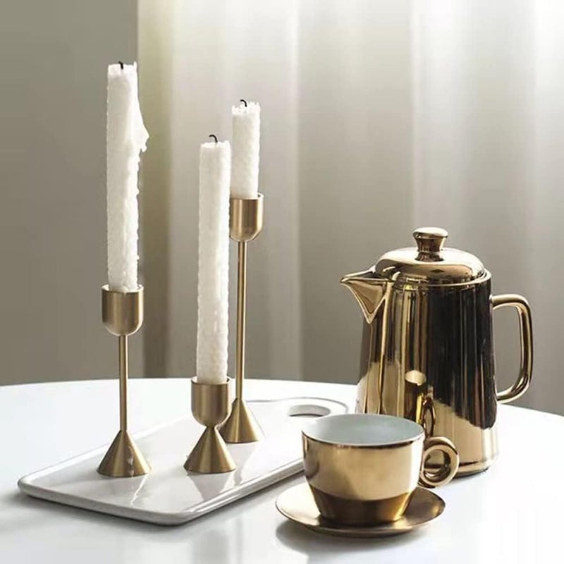 Brass Gold Candlestick Holder - Set of 3 Taper Candle Holders for Table Mantel Wedding Housewarming Gift - Image 2
