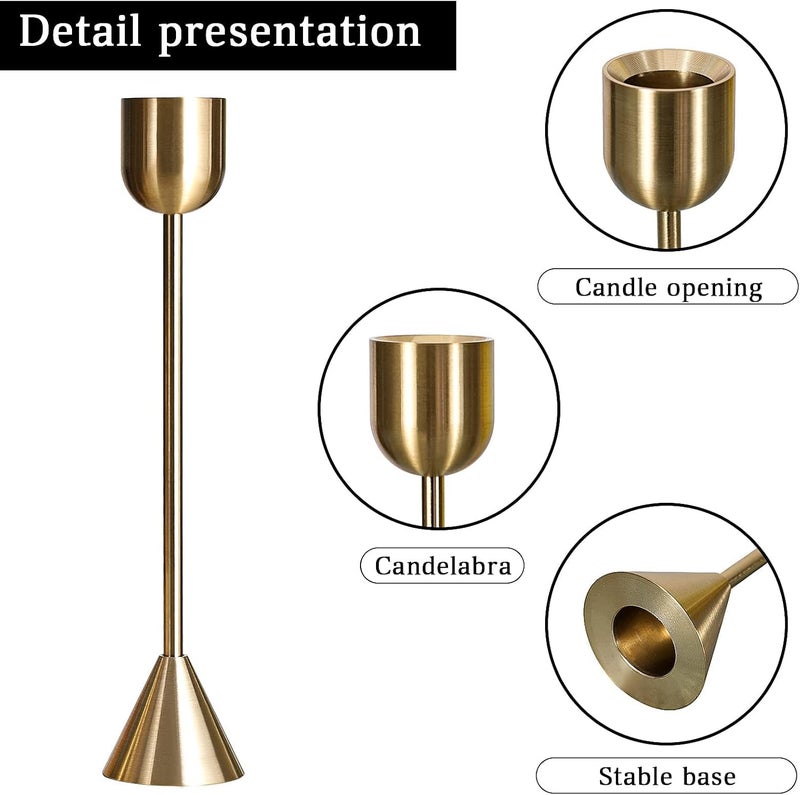 Brass Gold Candlestick Holder - Set of 3 Taper Candle Holders for Table Mantel Wedding Housewarming Gift - Image 5