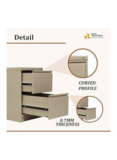 RIGID Steel Curved 2 Drawers Filing Cabinet Beige 73x46.5x62cm  - Image 3