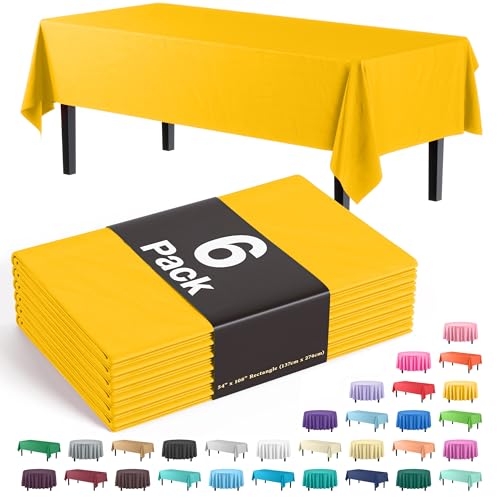 Party Solids Exquisite Party Solids 6-Pack Premium Plastic Tablecloth 54in. x 108in. Rectangle Plastic Table Cover - Yellow - Image 1