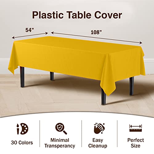 Party Solids Exquisite Party Solids 6-Pack Premium Plastic Tablecloth 54in. x 108in. Rectangle Plastic Table Cover - Yellow - Image 3