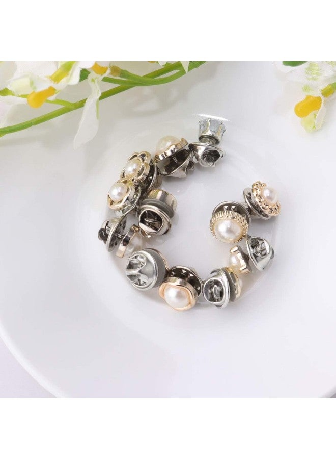 klarako 40pcs Women Shirt Brooch Buttons Cover up Button Round Pearl Safety Brooch Buttons for Clothing Dress Supplies