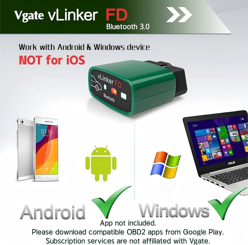 في جايت قارئ أكواد السيارات vLinker FD OBD2 Bluetooth، أداة تشخيص OBD2 لأنظمة أندرويد وويندوز - مصممة خصيصًا لـ FORScan - Image 3
