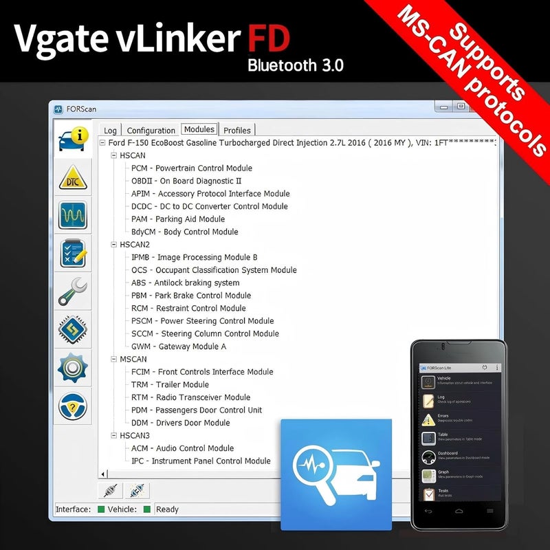في جايت قارئ أكواد السيارات vLinker FD OBD2 Bluetooth، أداة تشخيص OBD2 لأنظمة أندرويد وويندوز - مصممة خصيصًا لـ FORScan - Image 2