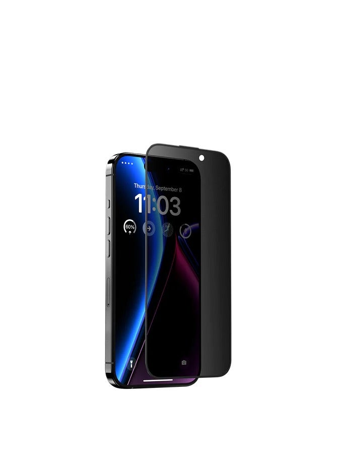 HEXABEX واقي شاشة من الزجاج المقوى 5D للخصوصية لهاتف آيفون 15 برو ماكس 6.7 بوصة أسود/شفاف - Image 1