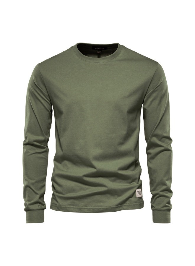 Casual Pure Cotton Long Sleeve Men's T-shirt Autumn Fashion High Street Style Inner Wear Casual Top for Men Summer Season - Image 1