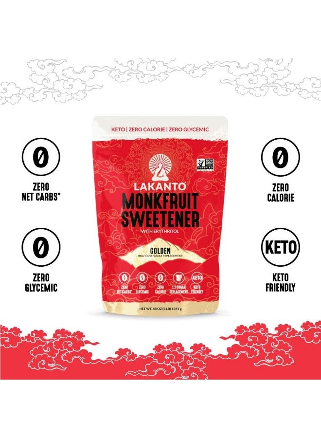 Lakanto Golden Monk Fruit Sweetener With Erythritol, Raw Cane Sugar Substitute From Monk Fruit Extract, Raw Sugar Replacement for Baking, Coffee & Tea, Gluten Free, Low Carb, Non GMO, Keto, 3 LB Bag - Image 4