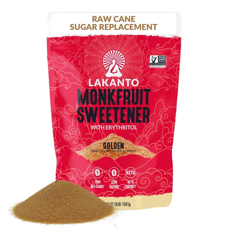 Lakanto Golden Monk Fruit Sweetener With Erythritol, Raw Cane Sugar Substitute From Monk Fruit Extract, Raw Sugar Replacement for Baking, Coffee & Tea, Gluten Free, Low Carb, Non GMO, Keto, 3 LB Bag - Image 1