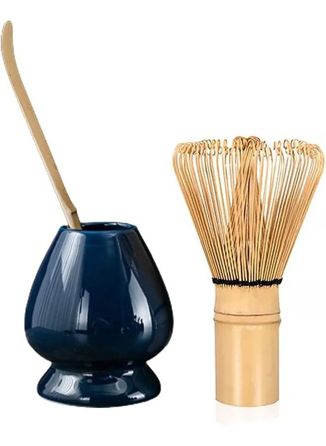 Arabest Matcha Stirrer Set, Bamboo Tea Steeper Matcha Tools for Stirring Matcha, 3-piece Set (Matcha Stirrer + Bamboo Spoon with Hook + Matcha Brush Placeer) (Blue)  - Image 1