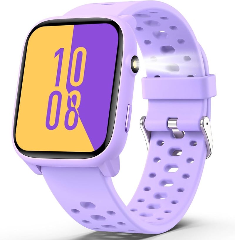 مجولو ساعة ذكية للأطفال Mgaolo Kids Smart Watch 1.85" – جهاز تتبع اللياقة البدنية مع مراقب لمعدل ضربات القلب ونوم الطفل، يدعم أكثر من 100 وضع رياضي، و12 لعبة تفكير، مناسبة للأولاد والبنات للاستخدام في الأنشطة الخارجية (لون بنفسجي). - Image 1