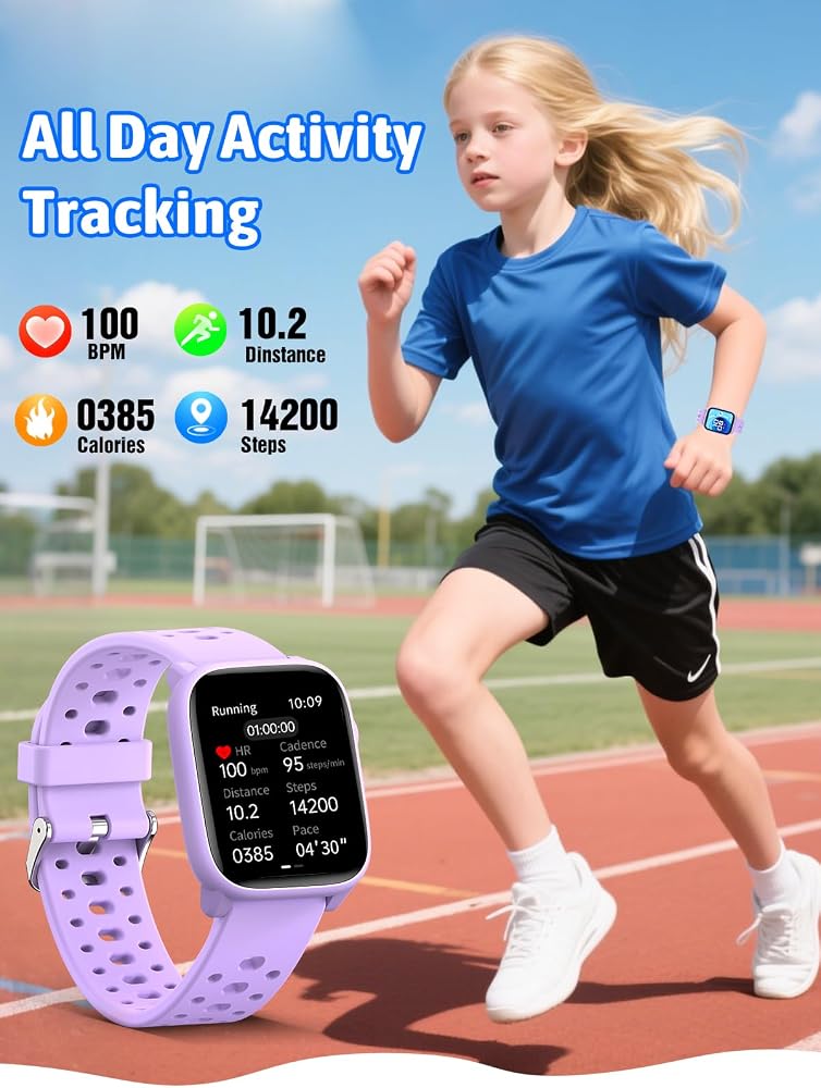 مجولو ساعة ذكية للأطفال Mgaolo Kids Smart Watch 1.85" – جهاز تتبع اللياقة البدنية مع مراقب لمعدل ضربات القلب ونوم الطفل، يدعم أكثر من 100 وضع رياضي، و12 لعبة تفكير، مناسبة للأولاد والبنات للاستخدام في الأنشطة الخارجية (لون بنفسجي). - Image 4