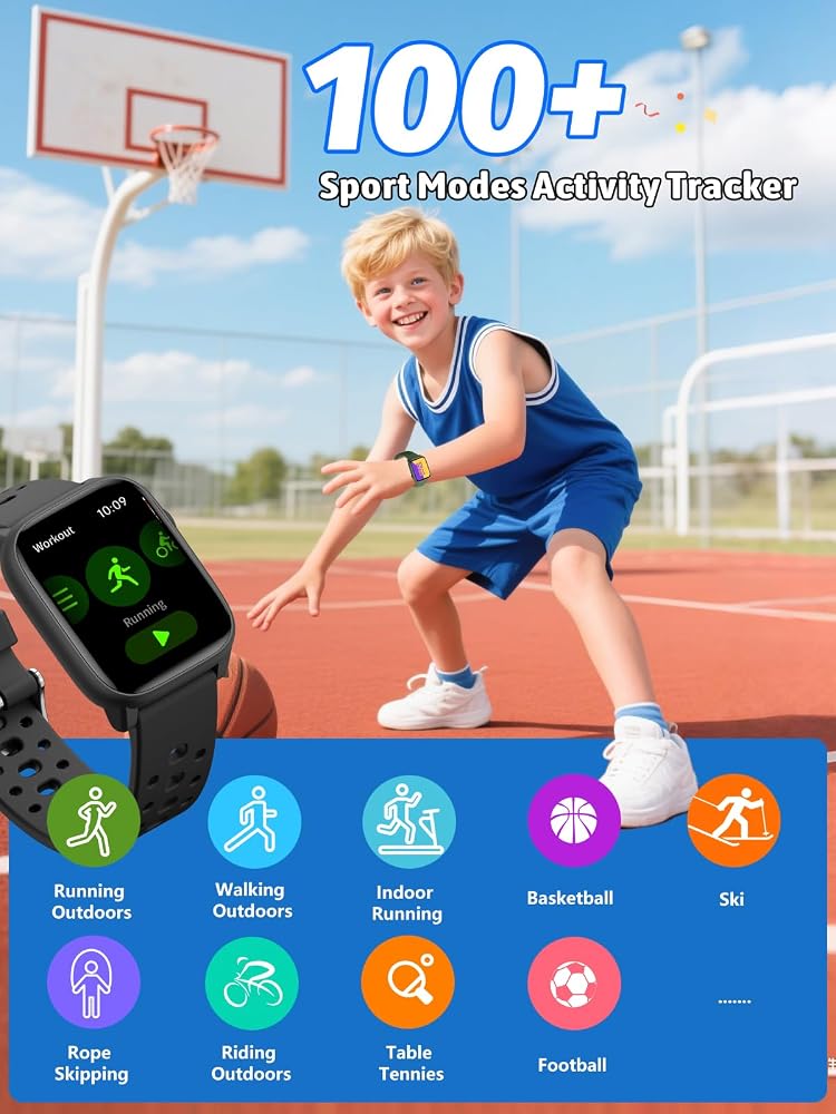 مجولو ساعة ذكية للأطفال Mgaolo Kids Smart Watch 1.85" – جهاز تتبع اللياقة البدنية مع مراقب لمعدل ضربات القلب ونوم الطفل، يدعم أكثر من 100 وضع رياضي، و12 لعبة تفكير، مناسبة للأولاد والبنات للاستخدام في الأنشطة الخارجية (لون بنفسجي). - Image 3
