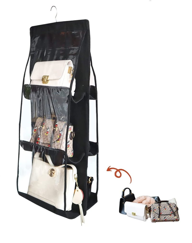 FAB ELLITE Handbag Hanging Organizer Foldable Purse Storage Space Saving Closet for Wardrobe Clutches Pouch Organizer Dust Proof Bag for Ladies Handbags with 6 Large Vinyl Pockets. (Pack of 1) - Image 1