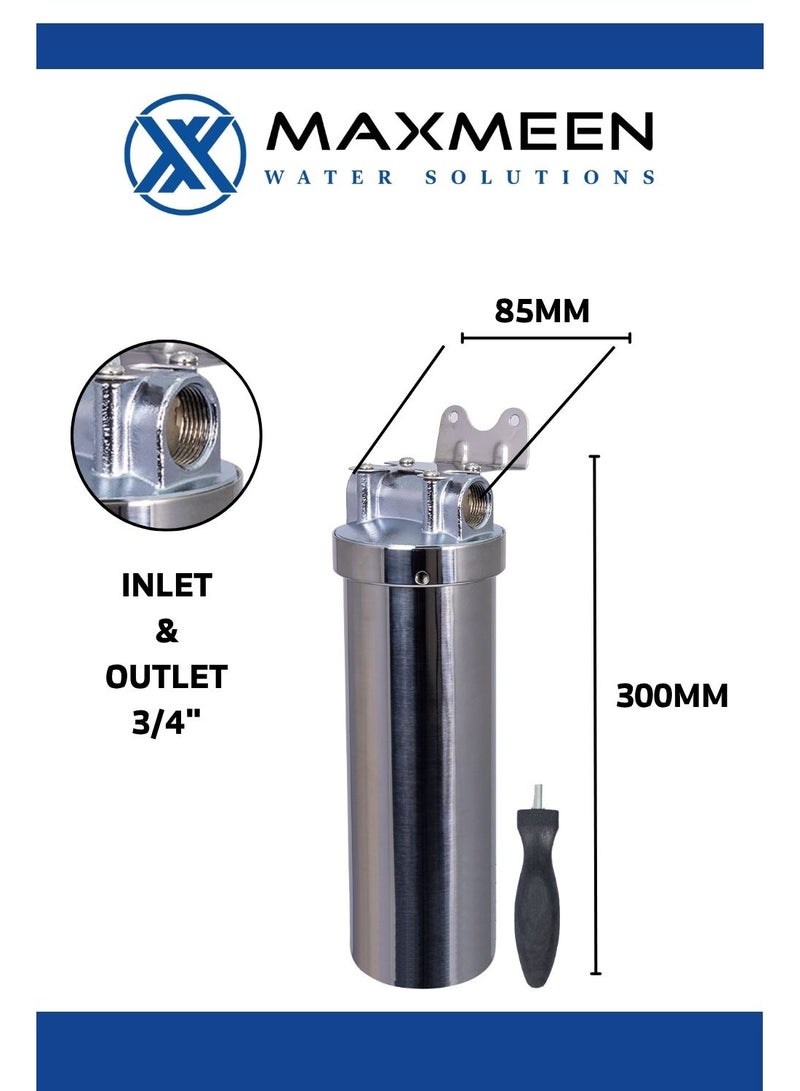 ماكسمين حاوية فلتر مياه ستانلس ستيل 10 بوصة – هيكل من الستانلس ستيل المقاوم للصدأ – Maxmeen Water - Image 2