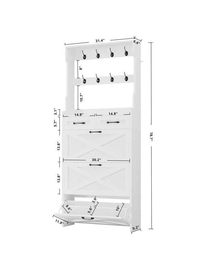 IRONCK Tall Shoe Cabinet with 3 Flip Drawers, Shoe Cabinet Storage for Entryway with Coat Rack, Hidden Narrow Shoe Rack Organizer for Hallway Living Room, 2 in 1 Hall Tree, White - Image 2