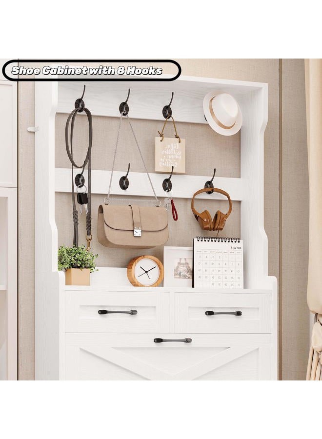 IRONCK Tall Shoe Cabinet with 3 Flip Drawers, Shoe Cabinet Storage for Entryway with Coat Rack, Hidden Narrow Shoe Rack Organizer for Hallway Living Room, 2 in 1 Hall Tree, White - Image 4