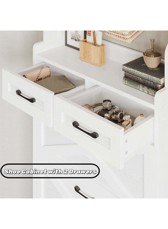 IRONCK Tall Shoe Cabinet with 3 Flip Drawers, Shoe Cabinet Storage for Entryway with Coat Rack, Hidden Narrow Shoe Rack Organizer for Hallway Living Room, 2 in 1 Hall Tree, White - Image 5