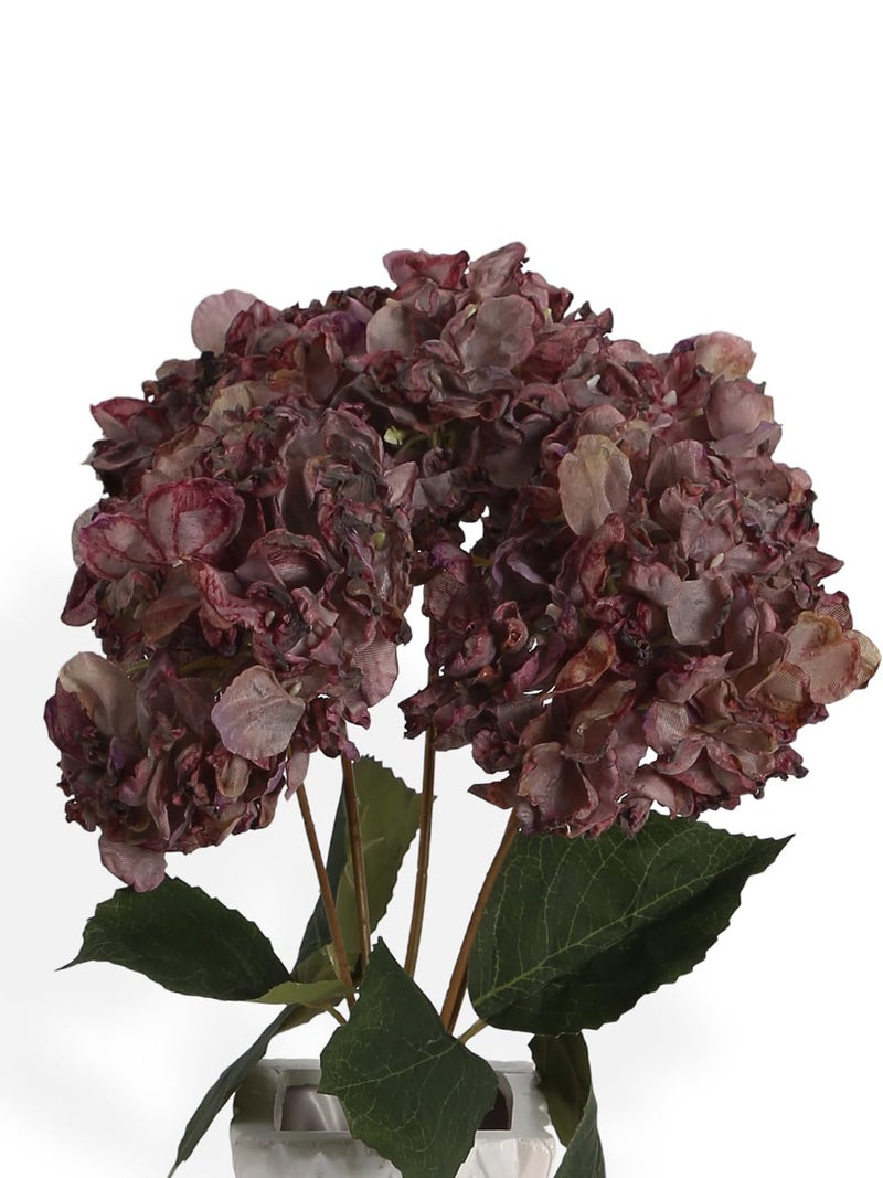 Fourwalls Fourwalls Beautiful Artificial Hydrangea Flowers Bunch for Vase 40 cm Maroon Home Decoration Living Room Bedroom Corner Table Top Office Wedding Party Decorative Items  - Image 3