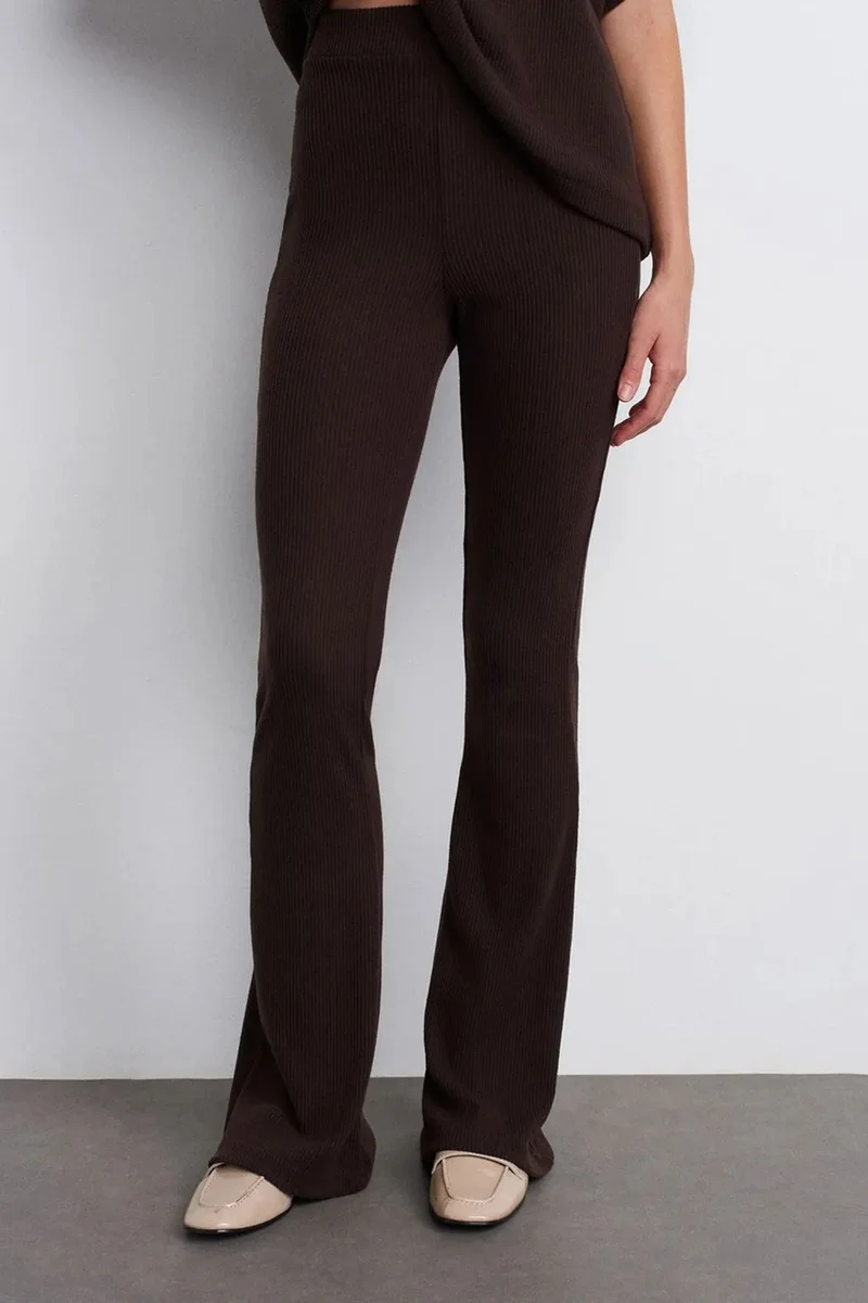 Dilvin Coffee Brown DILVIN High-Waist Flare Knit Pants for Women | Best Price UAE