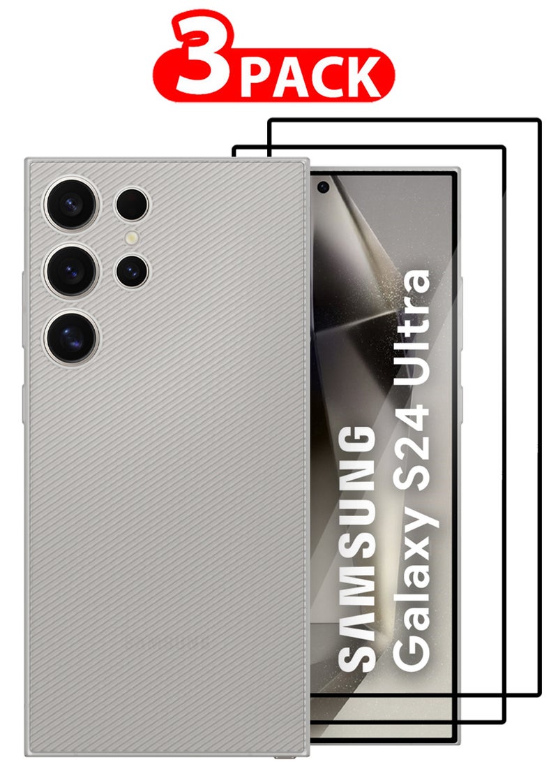 CATANES ( for Galaxy S24 Ultra ) 3Packs, Case Air Skin Line Design Back Cover Sturdy Durable Ultra-Thin Case Drop Protection Cover Clear with 2 Shock Proof Screen Protectors - White - Image 1