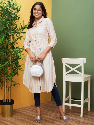 globus Globus Women Striped Printed Kurta