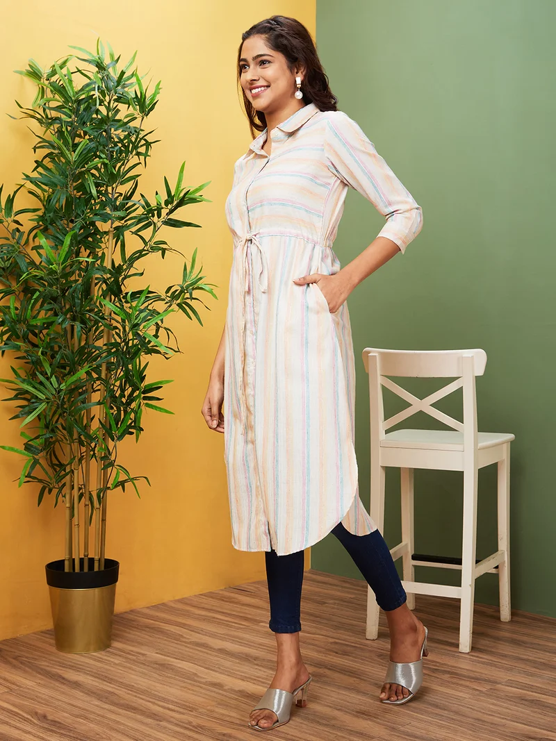 globus Globus Women Striped Printed Kurta