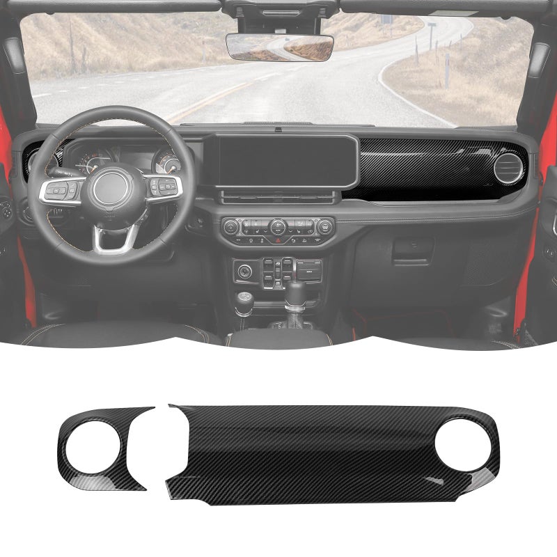 RT-TCZ RT-TCZ Carbon Fiber Center Console Trim Cover Dashboard Control Panel Cover Decorative Interior Accessories Compatible with Jeep Wrangler JL JLU & Gladiator JT 2024+  - Image 1