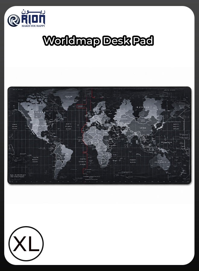 RION World Map Desk Mat 900×400mm – Extended Mouse Pad with Anti-Slip Rubber Base, Waterproof Surface & Stitched Edges – Large Gaming & Office Desk Pad (Black) XL - Image 1