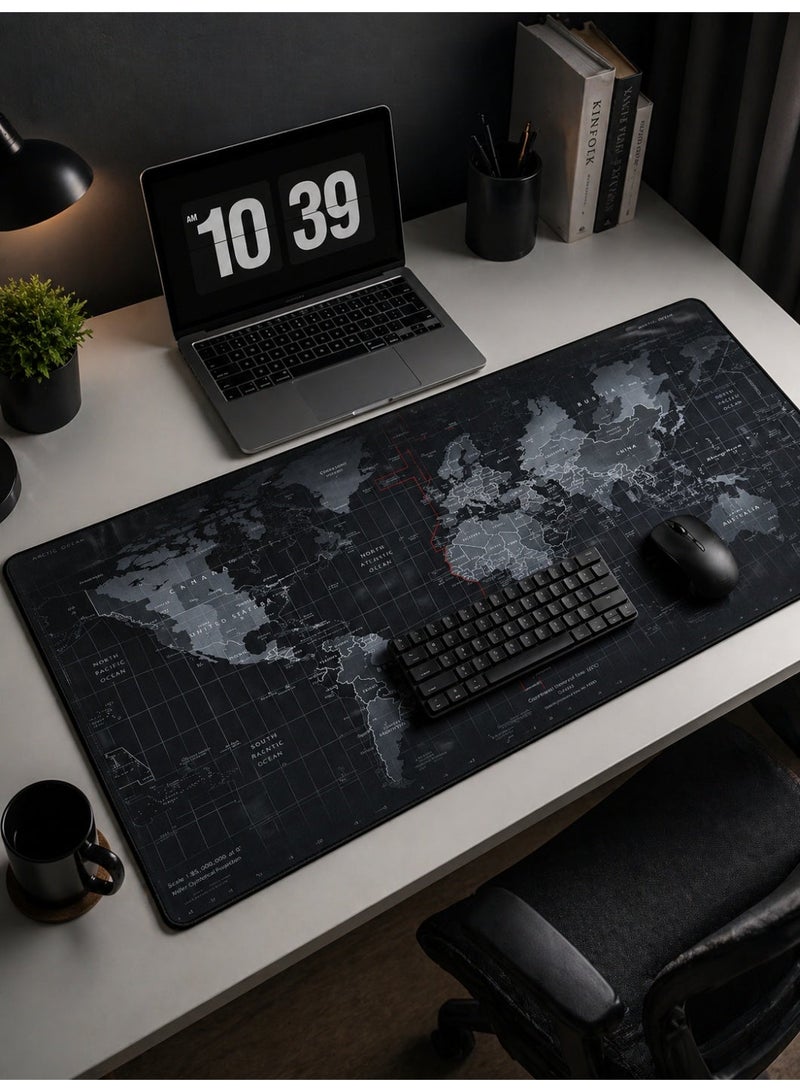 RION World Map Desk Mat 900×400mm – Extended Mouse Pad with Anti-Slip Rubber Base, Waterproof Surface & Stitched Edges – Large Gaming & Office Desk Pad (Black) XL - Image 2