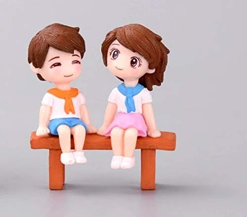 BHOOLU&GOOLU Polyvinyl Chloride Sweety Lovers - Bench Sitting Couple Figurine Miniature - Style - 27 (Multicolour, Small) - 2Piece/Set - Image 2