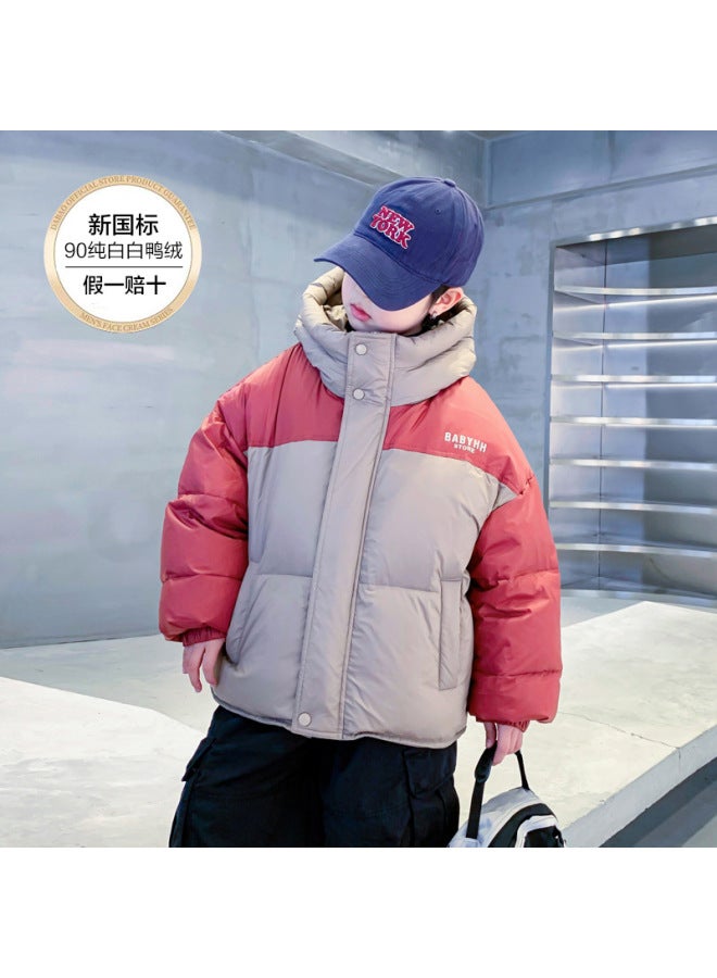 Boys' Winter Korean Style Color-blocked Bread Down Jacket New Kidsren's Boys Winter Thickeneded Windproof Jacket