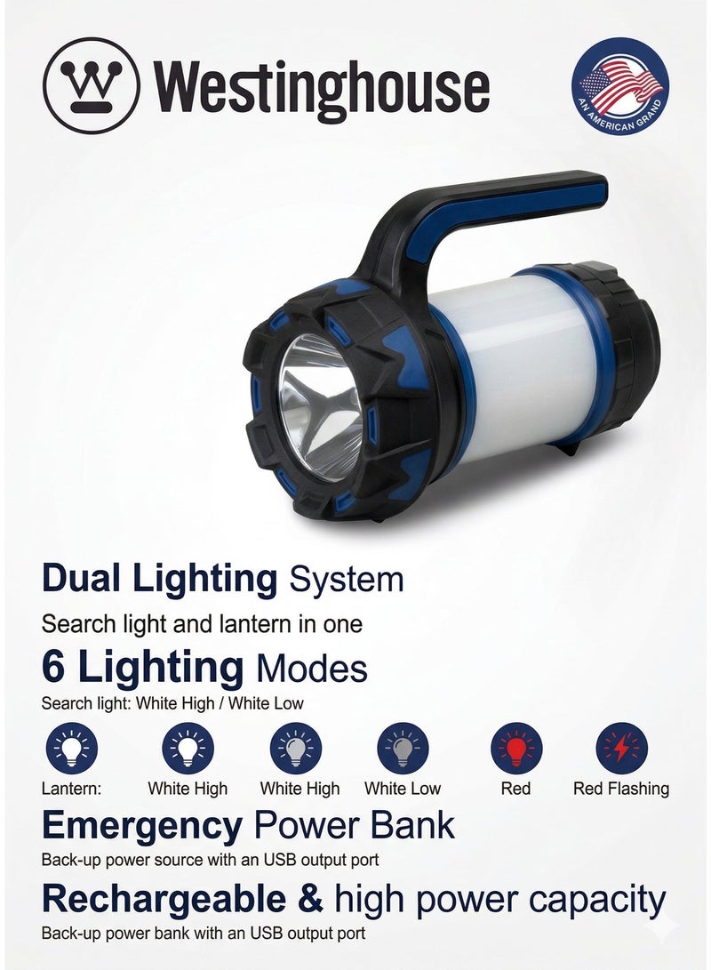 Westinghouse WF215-CB Rechargeable 3-in-1 Search Light – LED Spotlight, Lantern, Power Bank with 6 Lighting Modes, USB Charging, 3000mAh Battery – Portable Waterproof Torch for Camping, Hiking, Emergency & Outdoor Adventures - Image 1