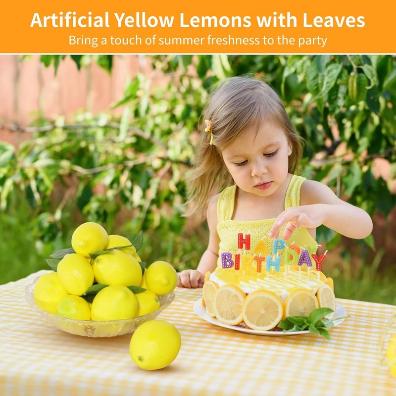 48 Artificial Yellow Lemons with Leaves, 2 Sizes, Foam Lemons for Party Decor, Photography Props, and Table Centerpiece Decorations - Image 2