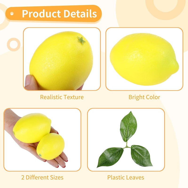 48 Artificial Yellow Lemons with Leaves, 2 Sizes, Foam Lemons for Party Decor, Photography Props, and Table Centerpiece Decorations - Image 3