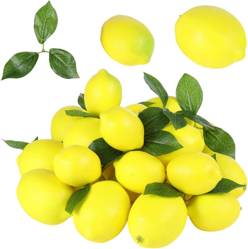 48 Artificial Yellow Lemons with Leaves, 2 Sizes, Foam Lemons for Party Decor, Photography Props, and Table Centerpiece Decorations - Image 1
