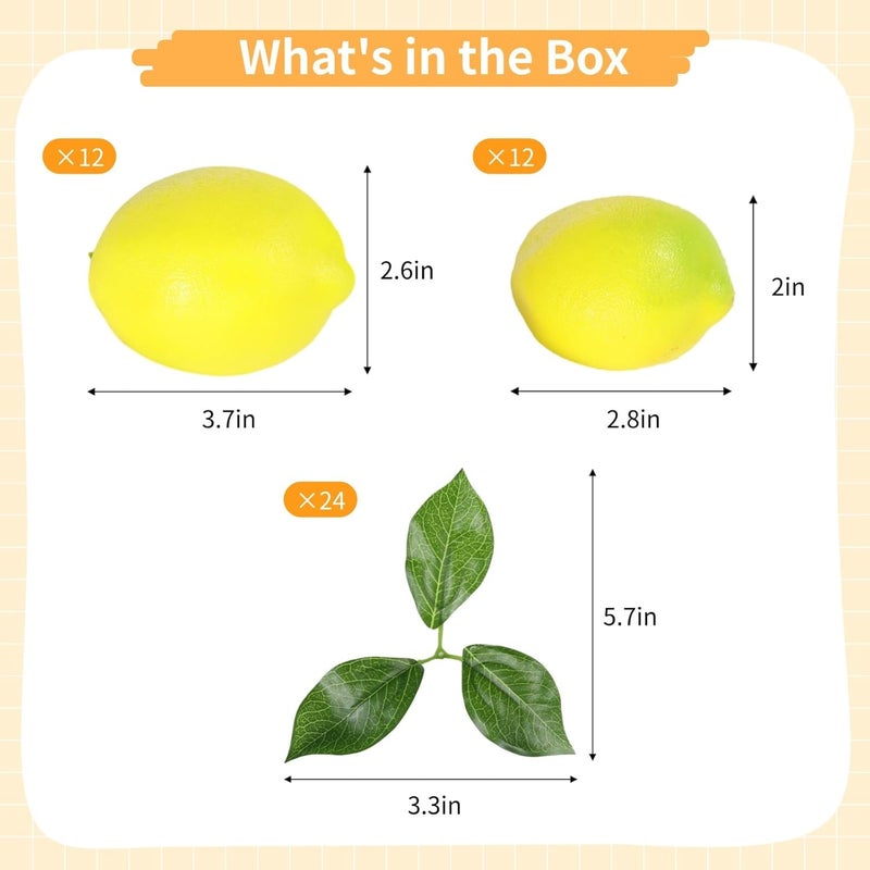 48 Artificial Yellow Lemons with Leaves, 2 Sizes, Foam Lemons for Party Decor, Photography Props, and Table Centerpiece Decorations - Image 4