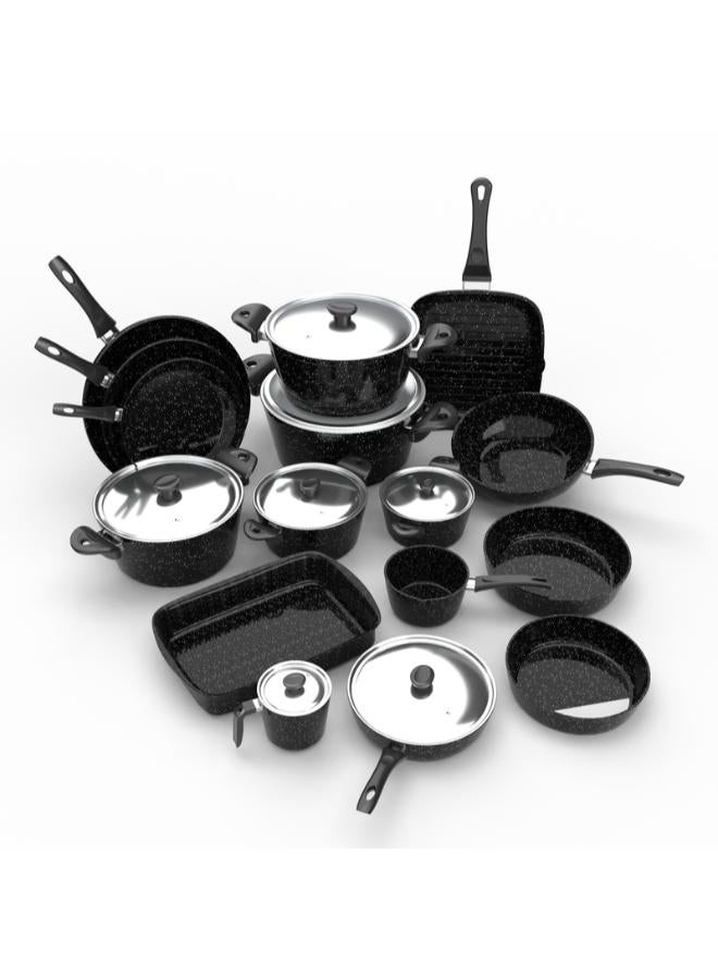 top chef granite Set of 19 (pot 18-20-24-28-30 - frying pan 20-24-30 - Oblong Tray 30 - oven tray 26 - grill 28 - milkpot 16 - wook 28) black (Suitable For Induction) - Image 3