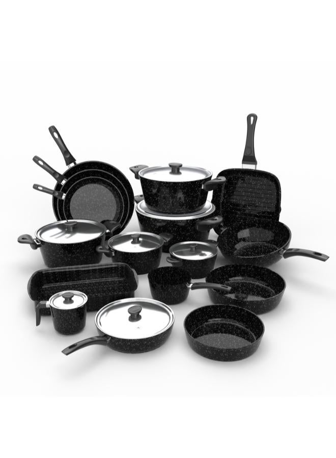 top chef granite Set of 19 (pot 18-20-24-28-30 - frying pan 20-24-30 - Oblong Tray 30 - oven tray 26 - grill 28 - milkpot 16 - wook 28) black (Suitable For Induction) - Image 4