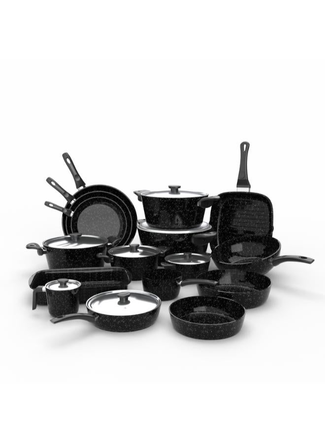 top chef granite Set of 19 (pot 18-20-24-28-30 - frying pan 20-24-30 - Oblong Tray 30 - oven tray 26 - grill 28 - milkpot 16 - wook 28) black (Suitable For Induction) - Image 2