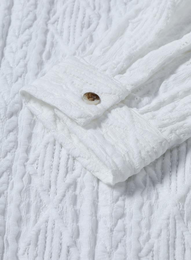 تايك تو قميص أبيض محاك للرجال بياقة مفتوحة - Image 5