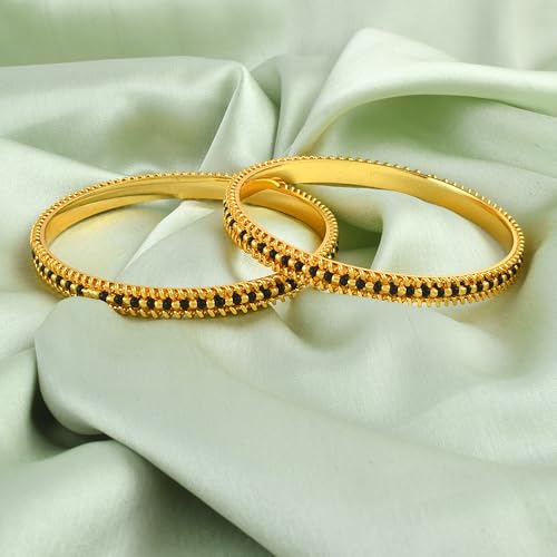 Superstore18 Brass Gold plated Traditional Bangles with Black Beads, Mangalsutra Design ethic wedding bridal Jewellery for Women- Set of 2 (SST1011BGSV) (2.6) - Image 3