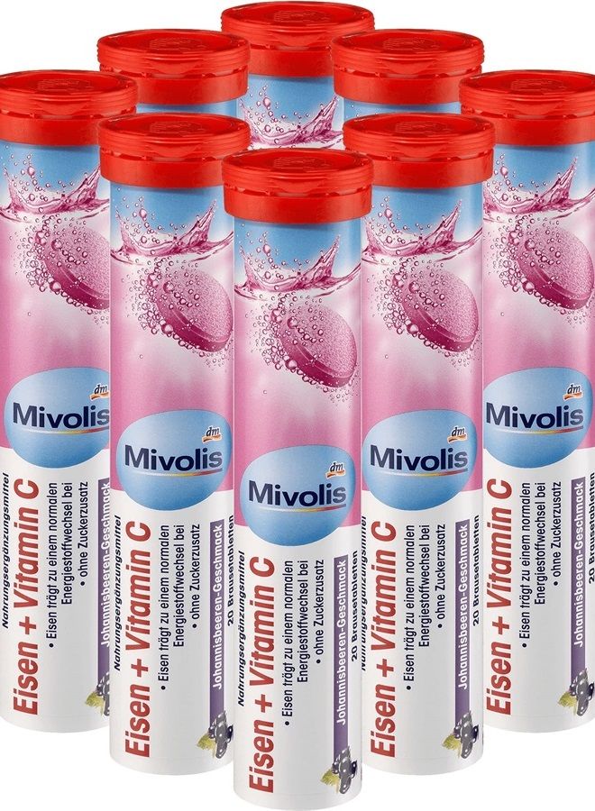 Mivolis Iron + Vitamin C effervescent Tablets - Dietary Supplements 8 Tubes x 20 pcs | Germany  - Image 1