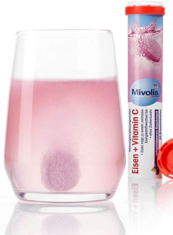 Mivolis Iron + Vitamin C effervescent Tablets - Dietary Supplements 8 Tubes x 20 pcs | Germany  - Image 2