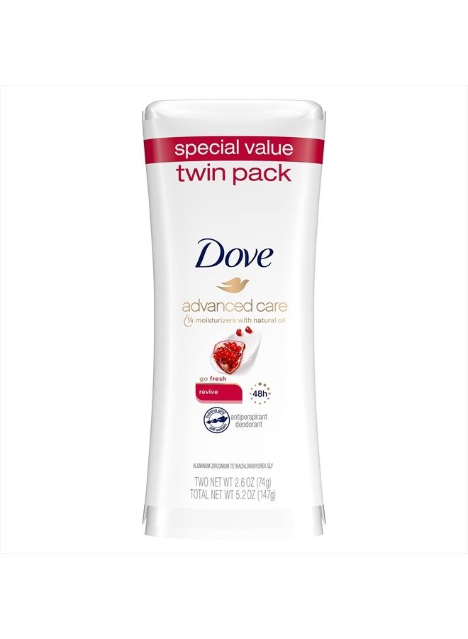 Dove مزيل العرق المضاد للتعرق Advanced Care للنساء، Revive، لحماية لمدة 48 ساعة وإبطين ناعمين ومريحين، 2.6 أونصة، قطعتان - Image 1