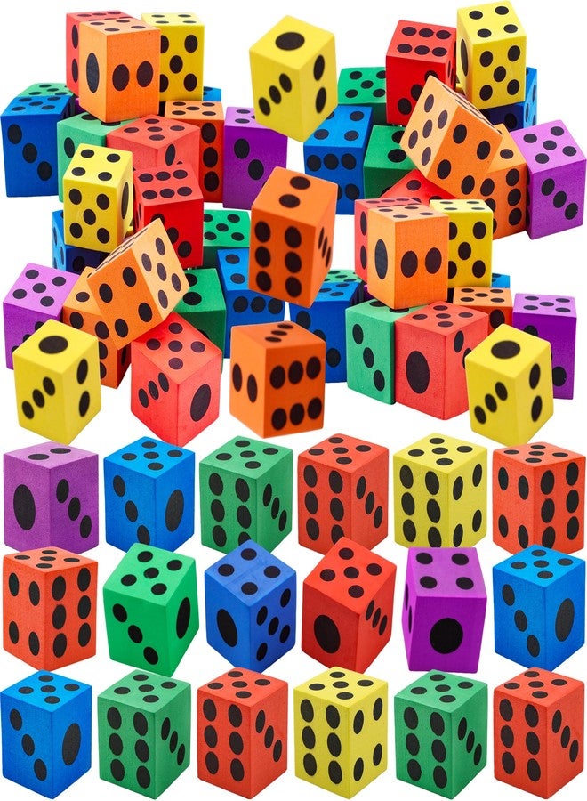 Feradny 60 Pack 1.5 Inch Colored Foam Dice Set Large Colorful Dice Cubes with Number Dots Soft Dice Building Education Toys for Kids Math Goodie Bag Fillers Gifts Adults Fun Party Games, 6 Colors - Image 1