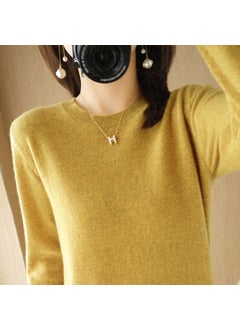 Generic Womens Autumn/Winter Knitted Sweater Pullover Thin Non-Wool Base Layer Round Neck Top New Style Fashionable Streetwear Mustard yellow 