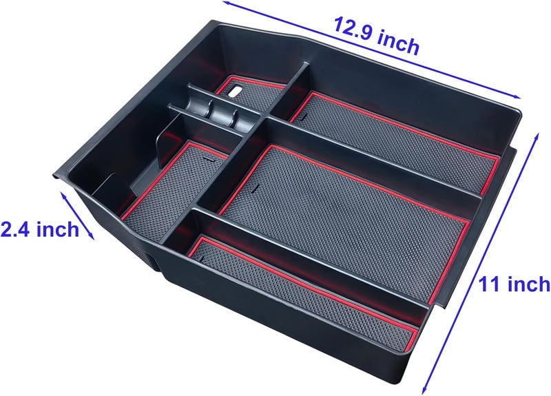 Zxiaochun Gulf approved global quality Center Console Organizer Compatible with 2021 2022 2023 2024 Ford F150 Interior Accessories, Armrest Box Insert Storage Tray (Full Console w/Bucket Seats ONLY)-Red Trim Polished safe edge - Image 5